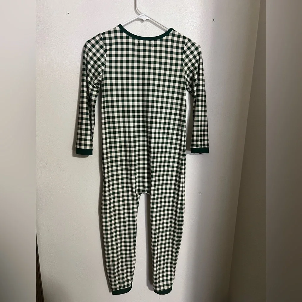 SWEET HONEY Classic Gingham Full Zip Open Foot Pajamas Green White Girl's Sz 12‎